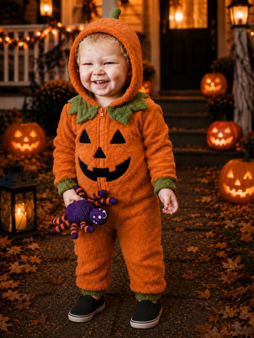 NWT Crochet Spider Rattle Plush Toy – Purple & Orange Halloween Baby Gift - Picture 3 of 7